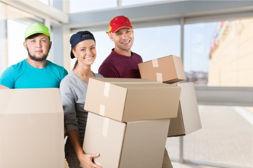 Packed moving boxes and furniture for a Ratcliff relocation