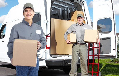Packed boxes and furniture ready for removals van transport in Ratcliff