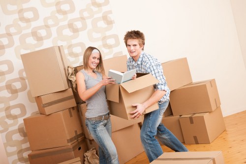 Packed boxes and furniture prepared for a home move in Ratcliff